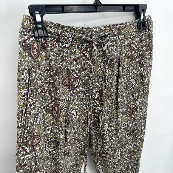 ZARA NWT Casual Olive Green Floral Print Elastic Waist Tie Waist Pants // XS - Picture 5 of 7